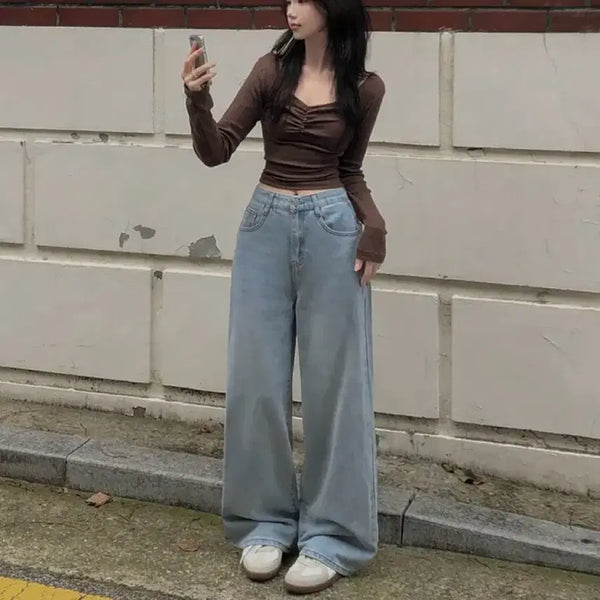 [BUNJANG] Wide-Fit High-Waist Light Wash Jeans / 와이드핏 하이웨스트 연청 청바지