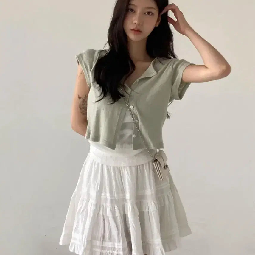 [BUNJANG] White Frill Tiered Mini Skirt with Built-in Shorts / 화이트 프릴 캉캉 치마 미니 스커트 여름 여행룩 속바지 내장