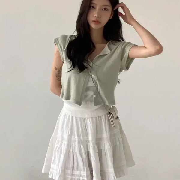 [BUNJANG] White Frill Tiered Mini Skirt with Built-in Shorts / 화이트 프릴 캉캉 치마 미니 스커트 여름 여행룩 속바지 내장