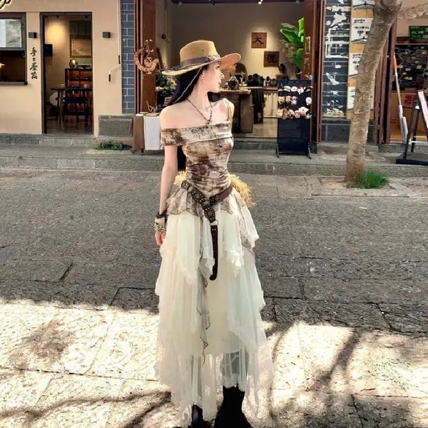 [BUNJANG] Off-Shoulder Bustier Two-Piece Long Dress / 오프숄더 뷔스티에 투피스 롱 원피스