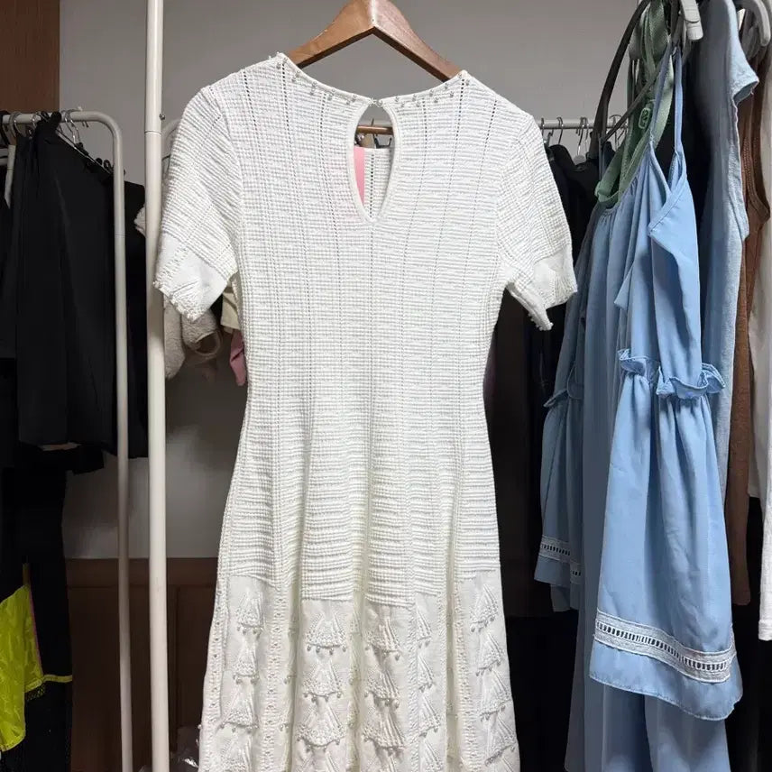 [BUNJANG] Pearl Knit Mini Dress White / 진주 니트 미니원피스