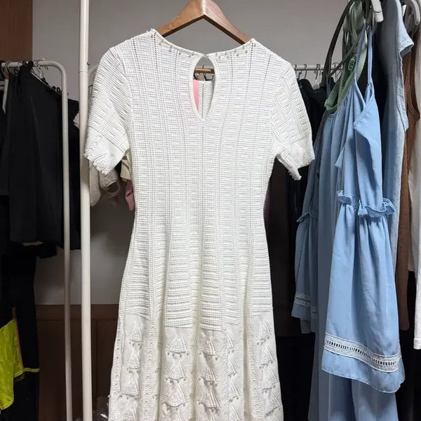 [BUNJANG] Pearl Knit Mini Dress White / 진주 니트 미니원피스