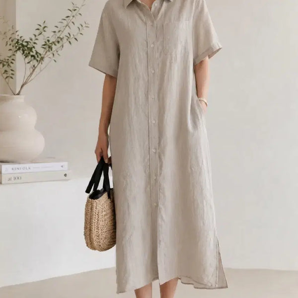 [BUNJANG] ORR Linen Shirt Dress Beige / 오르 린넨 셔츠 원피스