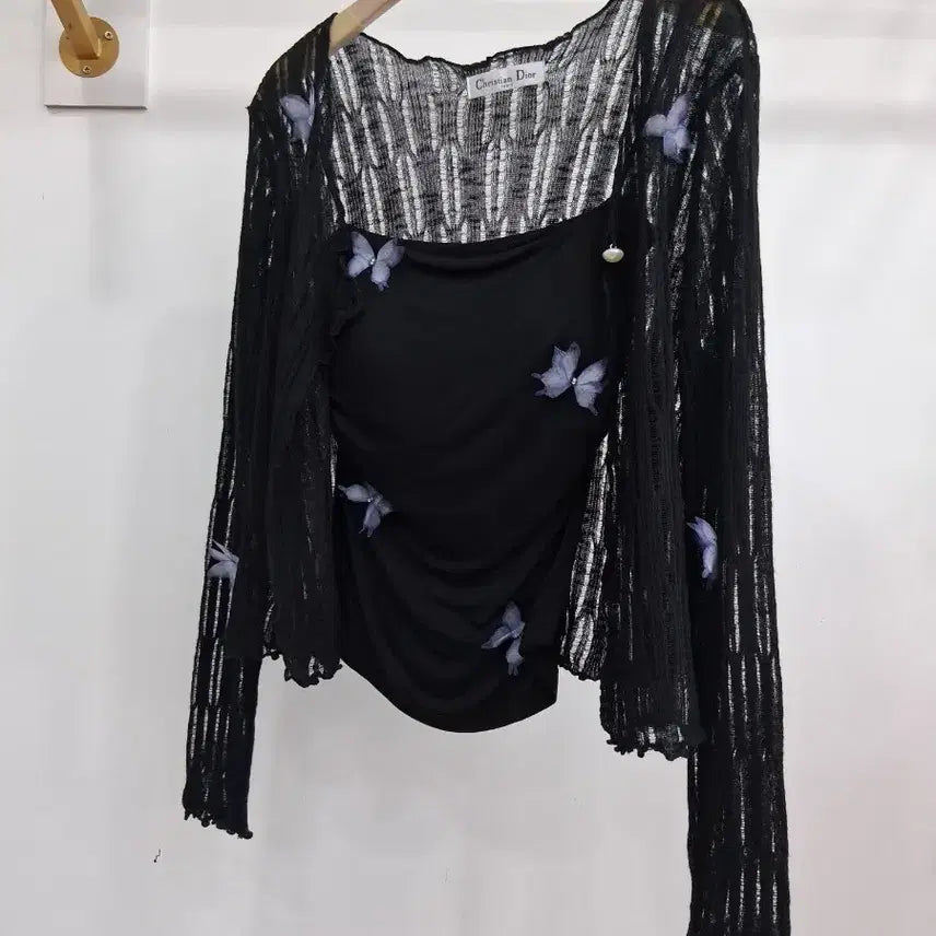 [BUNJANG] Black Butterfly Cardigan & Camisole Set / 블랙 나비 가디건+나시탑세트