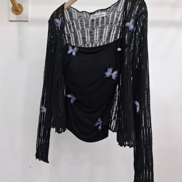 [BUNJANG] Black Butterfly Cardigan & Camisole Set / 블랙 나비 가디건+나시탑세트