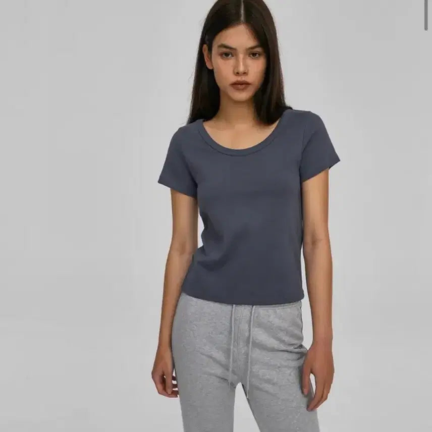 [BUNJANG] Black Up Standard U-Neck Short Sleeve T-Shirt Charcoal Blue M / 블랙업 스탠다드 유넥 반팔티 차콜블루 M