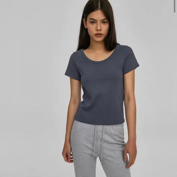 [BUNJANG] Black Up Standard U-Neck Short Sleeve T-Shirt Charcoal Blue M / 블랙업 스탠다드 유넥 반팔티 차콜블루 M