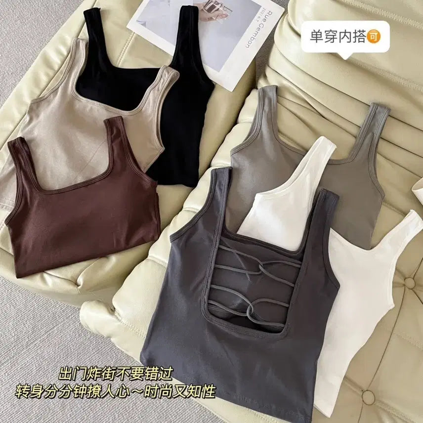 [BUNJANG] Square Neck Cami Tank Top Set (Black/White/Brown/Grey) / 스퀘어넥 끈나시 (블랙/화이트/브라운/그레이)6종세트