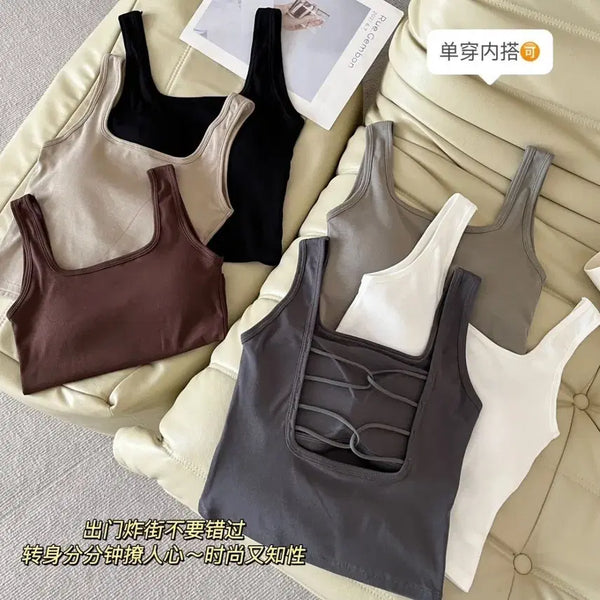 [BUNJANG] Square Neck Cami Tank Top Set (Black/White/Brown/Grey) / 스퀘어넥 끈나시 (블랙/화이트/브라운/그레이)6종세트