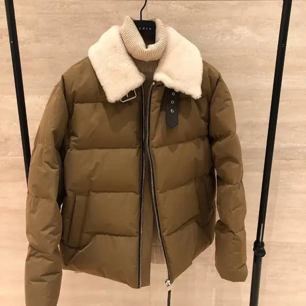 [BUNJANG] Sandro Homme Shearling Goose Down Padded Jacket Camel Size 52 / 산드로옴므 양털 시어링 구스다운 패딩 52 카멜