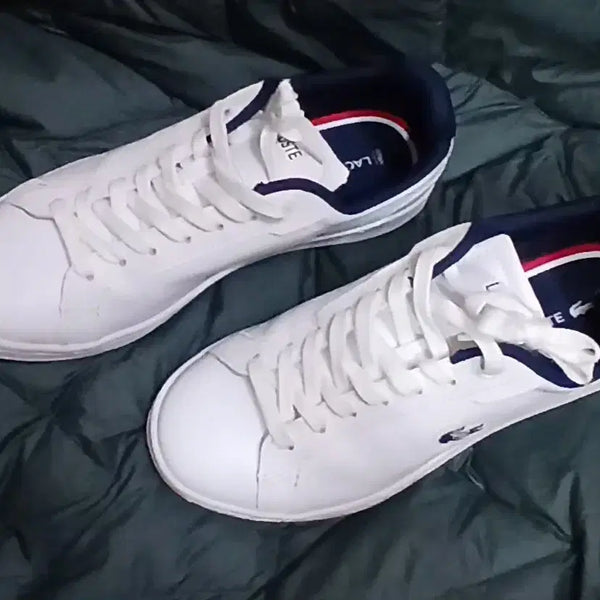 [BUNJANG] Lacoste White Sneakers with Navy and Red Accents / 라코스테 스니커즈