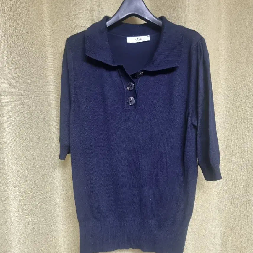 [BUNJANG] A.G Navy Short-Sleeve Polo Knit / A.G 네이비 반팔 카라 니트