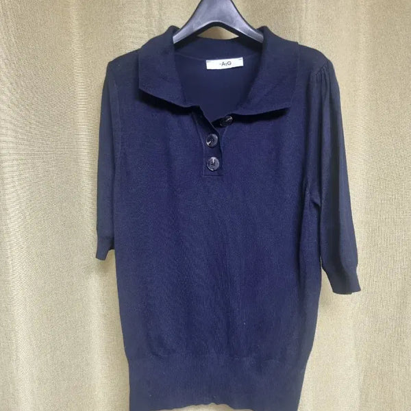 [BUNJANG] A.G Navy Short-Sleeve Polo Knit / A.G 네이비 반팔 카라 니트
