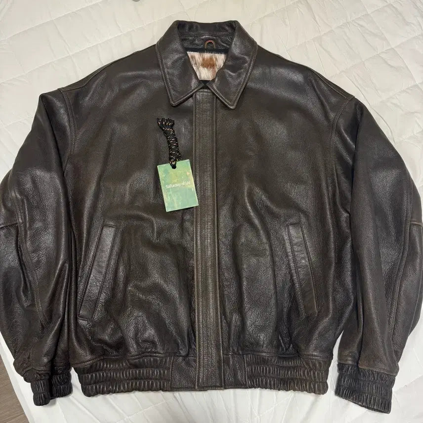 [BUNJANG] STU Oversized Leather Jacket Brown L / 에스티유 STU 오버핏 레더 자켓 브라운 L