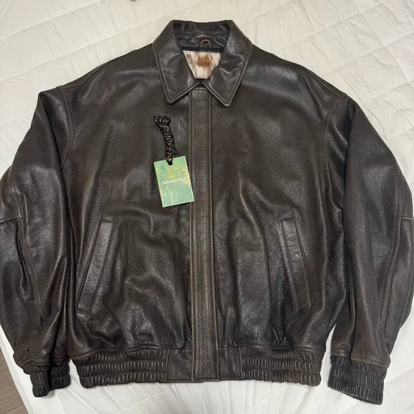 [BUNJANG] STU Oversized Leather Jacket Brown L / 에스티유 STU 오버핏 레더 자켓 브라운 L