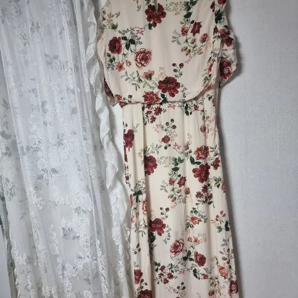 [BUNJANG] Maje Floral Print Long Dress Ivory / 마쥬 꽃무늬 원피스 아이보리