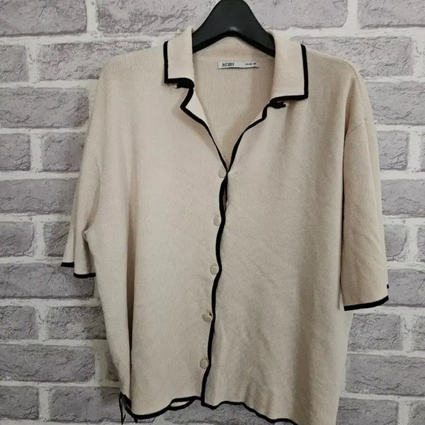 [BUNJANG] Mixxo Colorblock Loose Fit Cardigan Beige M / 미쏘 블랙배색 베이지 루즈핏가디건M/알뜰한여우