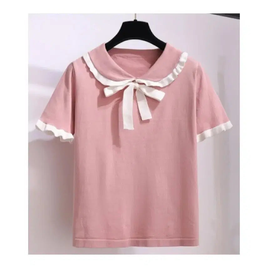 [BUNJANG] Short Sleeve Knit Top (One Size) / 반팔 니트(프리사이즈)