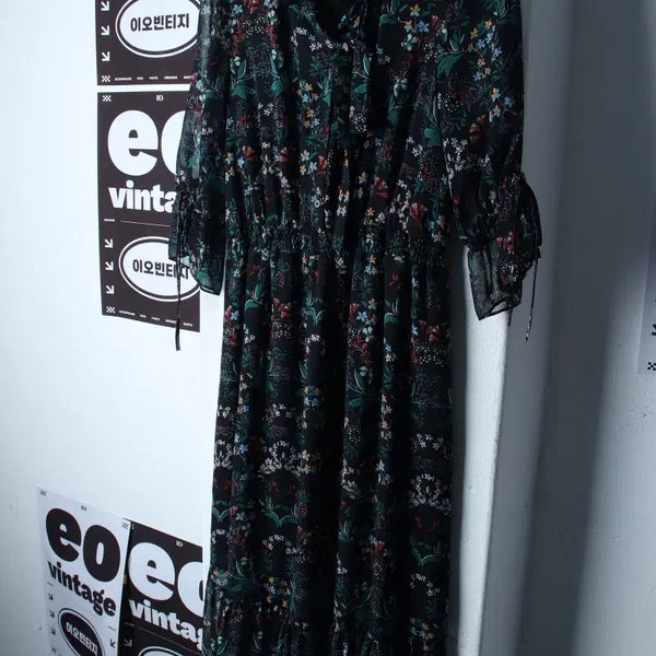 [BUNJANG] The IZ Dress One-Piece Flower Black Sheer / W(S-M) 더아이잗 드레스 원피스 플라워 블랙 시스루-H35039