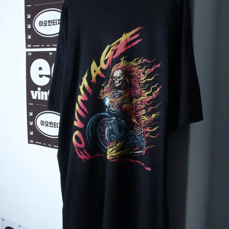 [BUNJANG] Custom Made Skull Flame Gildan T-Shirt (3XL-4XL) / (3XL-4XL) 길단 반팔 티셔츠 자체제작 해골 불꽃-H35043