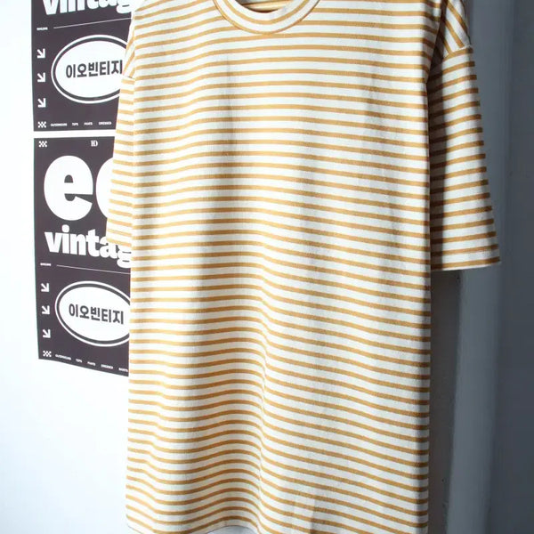 [BUNJANG] AdHoc Striped Short-Sleeve T-Shirt Yellow Old School / (F) 애드호크 반팔 티셔츠 스트라이프 노랑 올드스쿨-H34941
