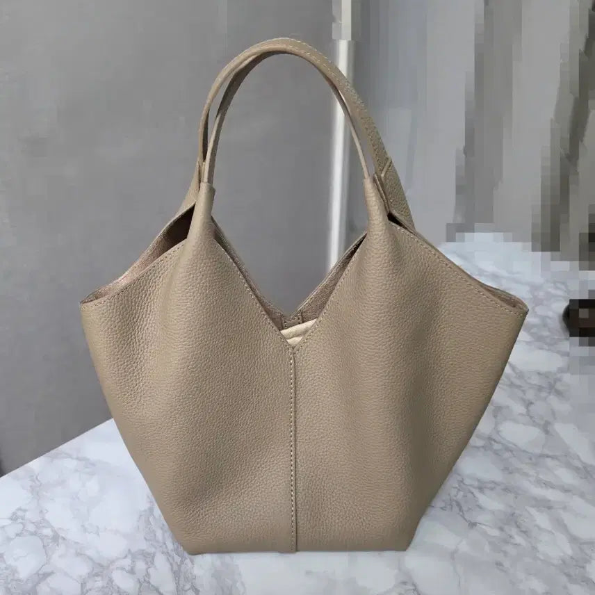 [BUNJANG] Genuine Leather Tote Crossbody Bag - Beige / 소가죽 토드 크로스백