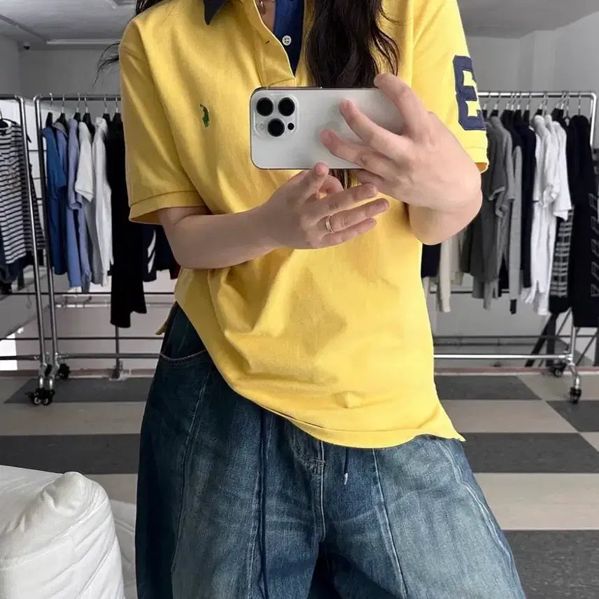 [BUNJANG] Polo Ralph Lauren Colorblock Polo Shirt / 폴로 랄프로렌 옐로우/네이비 배색 카라 티셔츠 // 베이프 반팔 꼼데