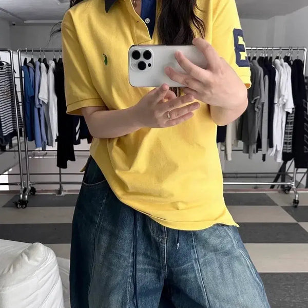 [BUNJANG] Polo Ralph Lauren Colorblock Polo Shirt / 폴로 랄프로렌 옐로우/네이비 배색 카라 티셔츠 // 베이프 반팔 꼼데