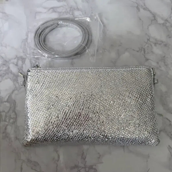 [BUNJANG] Silver Snake Pattern Cowhide Shoulder Cross Bag / 실버 뱀피패턴 소가죽 숄더크로스백