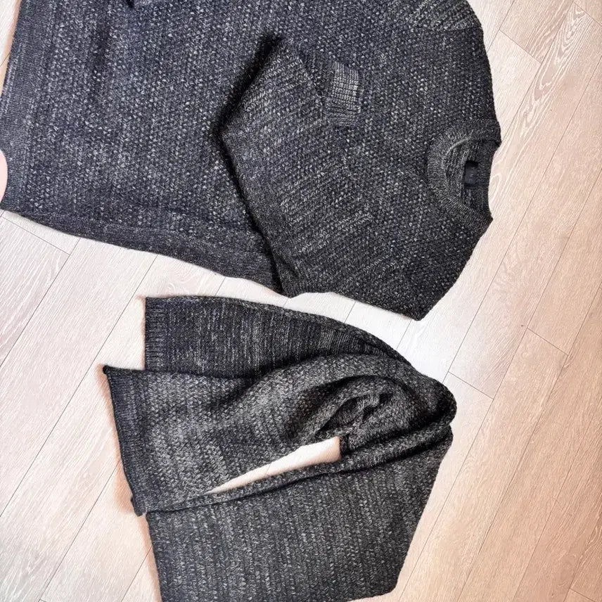[BUNJANG] TIME HOMME Knit Sweater and Muffler Set Charcoal / 타임옴므 니트 스웨터 앤 머플러 세트 차콜