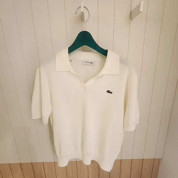 [BUNJANG] Lacoste Women's Open Collar Pique Sweater Polo Shirt White/Brown/Navy / (새상품) 라코스테 여성 오픈카라 피케 스웨터 폴로 셔츠 (카라티)