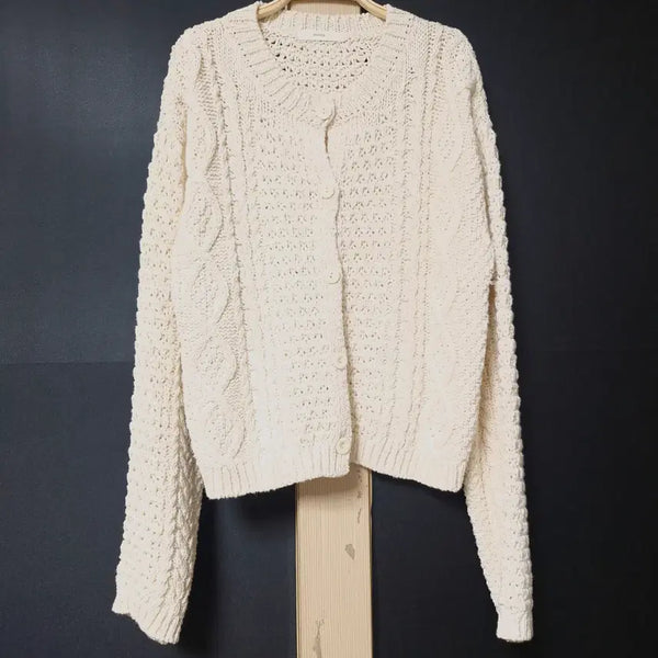 [BUNJANG] OUNCE Raccoon Wool Blend Cable Knit Cardigan (Fits 55-77) / 진짜만원 55~77 OUNCE 라쿤 케이블가디건