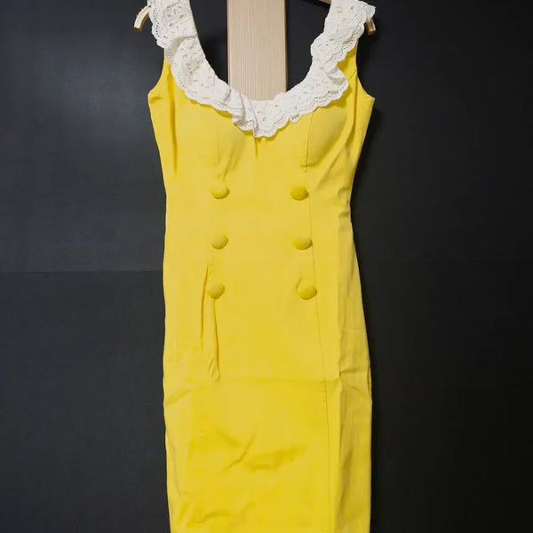 [BUNJANG] Spandex Frill Yellow Dress with Chest Cap / 진짜만원 스판프릴 가슴캡 44 55 노랑원피스