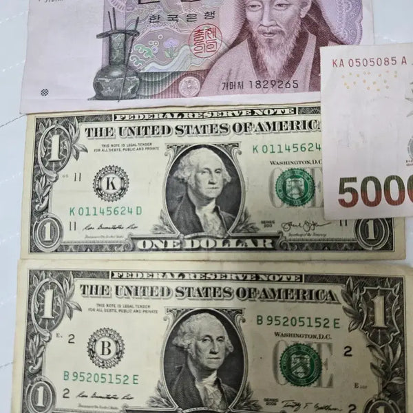 [BUNJANG] Antique Korean 1000 Won Bill & US 1 Dollar Bill Set / 지폐