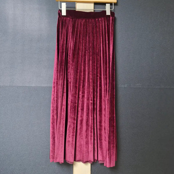 [BUNJANG] Velvet Long Pleated Skirt / 진짜만원 벨벳 롱치마 주름스커트