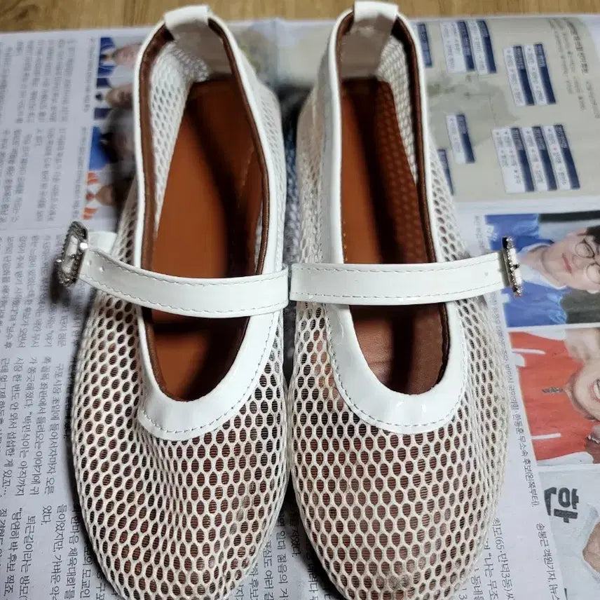 [BUNJANG] White Mesh Strap Ballet Flats Size 36 / 화이트 메쉬 스트랩 플랫슈즈 36사이즈