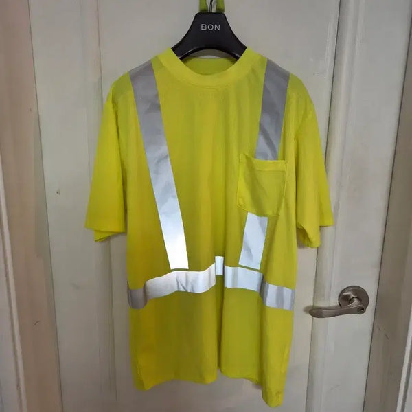 [BUNJANG] High-Visibility Fluorescent Yellow Short-Sleeve T-Shirt (Size 105-110) / 안전 형광 노란색 반팔 티셔츠 105-110사이즈