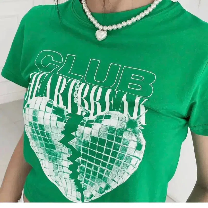 [BUNJANG] Akuv Club Y2K Crop Short Sleeve T-Shirt / 아쿠비클럽 y2k 크롭 반팔