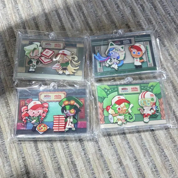[BUNJANG] Papa John's x Cookie Run Collaboration Set 4 Types Keychain Bundle / 파파존스 쿠키런 콜라보 4종셋트 키링일괄