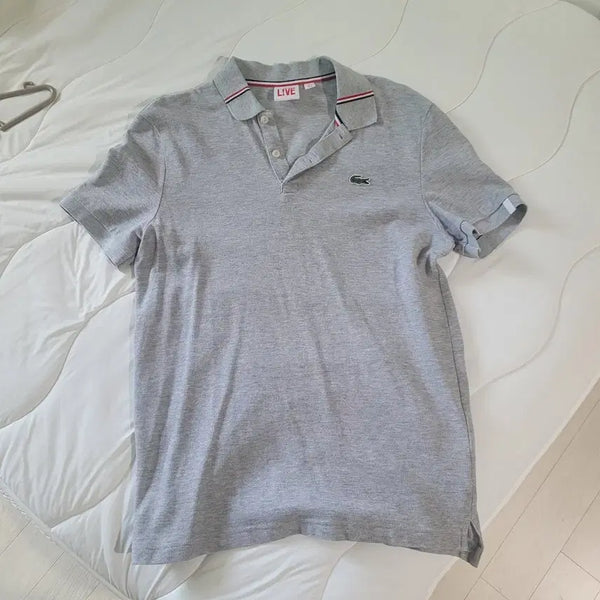 [BUNJANG] Lacoste Live Striped Collar Polo Shirt - Grey / 라코스테 라이브 카라티 그레이