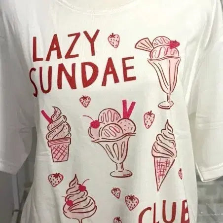 [BUNJANG] Lazy Sundae Club Short Sleeve T-Shirt White / LAZY SUNDAE CLUB 반팔 티셔츠 화이트
