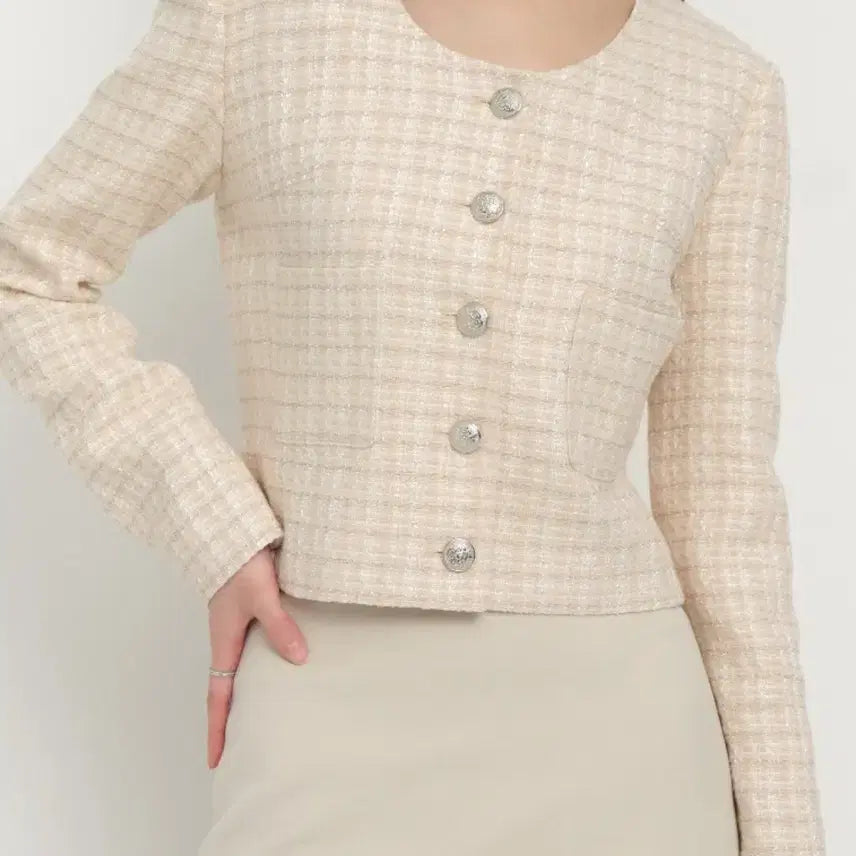 [BUNJANG] Siec Eve Round Tweed Jacket Beige Mix S / 시에 이브 라운드 트위드 자켓 베이지믹스s