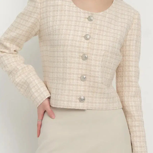 [BUNJANG] Siec Eve Round Tweed Jacket Beige Mix S / 시에 이브 라운드 트위드 자켓 베이지믹스s
