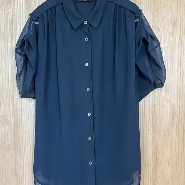[BUNJANG] It Misha Navy See-through Blouse Size 160 / 잇미샤 네이비 시스루 블라우스 160