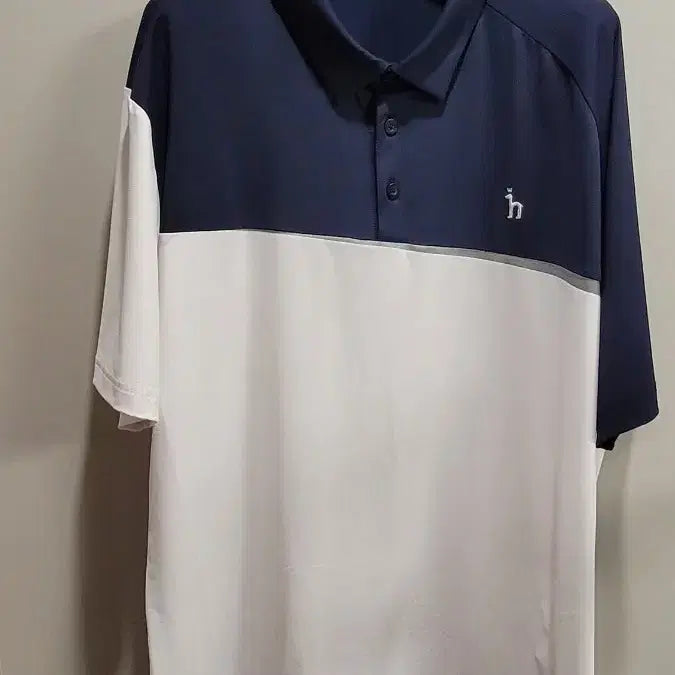 [BUNJANG] Hazzys Men's Golf T-Shirt Navy White Color Block / 헤지스 남성 골프 티셔츠