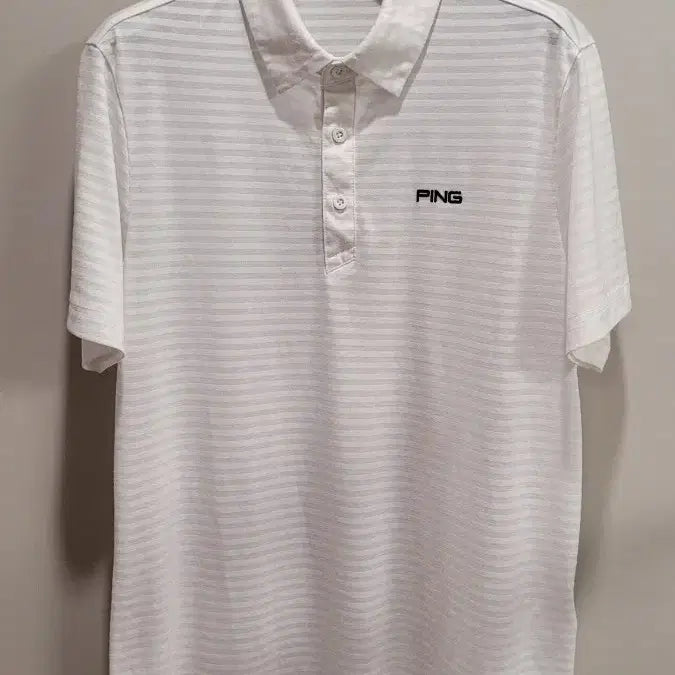 [BUNJANG] PING Men's Golf T-Shirt White Stripe / 핑 남성 골프 티셔츠