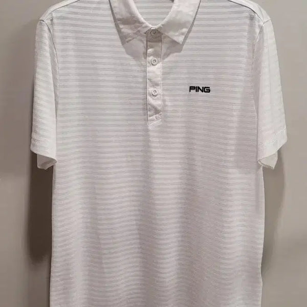 [BUNJANG] PING Men's Golf T-Shirt White Stripe / 핑 남성 골프 티셔츠