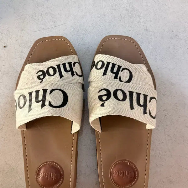 [BUNJANG] Chloé Woody Flat Mule Sandals White Size 36 / 끌로에 우디 플랫 뮬 샌들 화이트 36