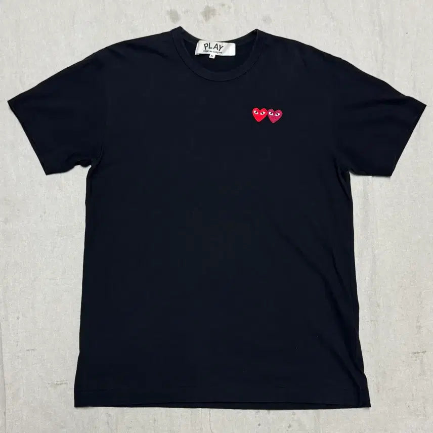 [BUNJANG] Comme des Garçons Double Heart Logo Black T-shirt XL / 꼼데가르송 더블하트 와펜 블랙 반팔 XL