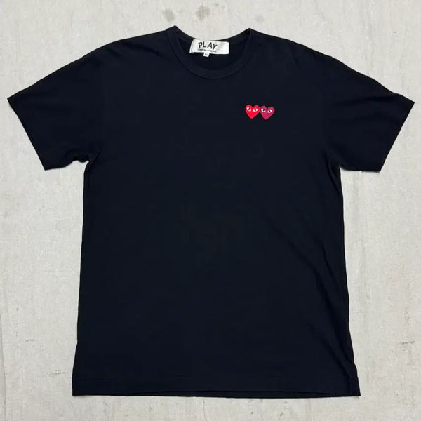 [BUNJANG] Comme des Garçons Double Heart Logo Black T-shirt XL / 꼼데가르송 더블하트 와펜 블랙 반팔 XL